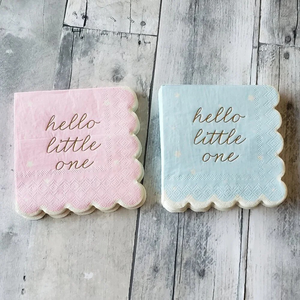 Hello Little One Gender Reveal or Baby Shower Paper Napkins 16 Pink & 16 Blue